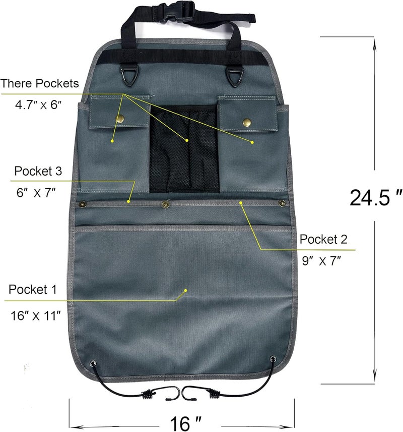 BEATUNEE Car Seat Back Organizer with Multiple Pockets and Hooks (grey) - Image 2